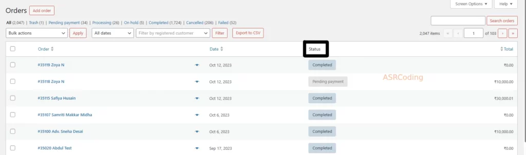 WooCommerce Order Status
